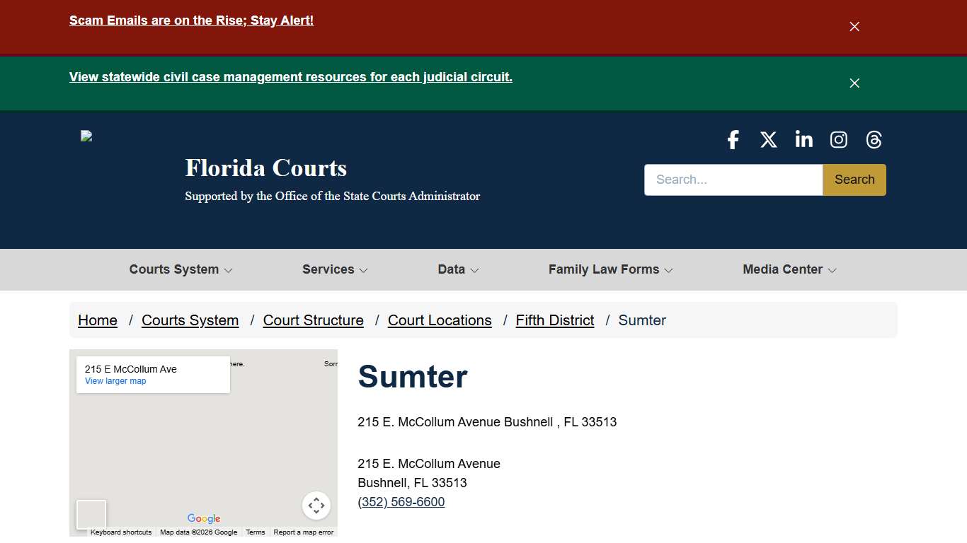 Sumter / Fifth District / Court Locations / Court Structure / Courts System - - Florida Courts